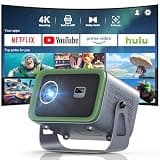 [Netflix Compatible & Dolby Audio] TMY Smart Projector with WiFi and Bluetooth, Real 4K Support Outdoor Movie Projector, Auto Keystone & 360° Rotatable Stand Portable projector for Indoor and Outdoor