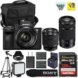 Sony a7 IV Mirrorless Camera with Sony FE 28-70mm f/3.5-5.6 OSS II & E 55-210mm f/4.5-6.3 OSS Lens 4K/60p Video + LED Light + Tripod + Spare Extra Battery + 128GB Card + Camera Case