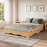 Garvee Queen Wood Bed Frame, Low Bed Frame with Wave Edge, Wooden Bed Frame No Headboard, Noise-Free Design, No Box Spring Needed, Easy Assembly