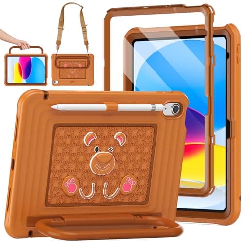 KAIJIAbox Kids Case for iPad A16 11th Generation 11 inch 2025/10th Generation 10.9” 2022- Military-Grade Rugged Drop Protection with Metal Handle/Stand, Screen Protector,Shoulder Strap-Brown