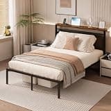 Qinazoe Full Bed Frame with Charging Station, Metal Platform Bed Frame with USB Ports & Outlets, Storage Headboard, Heavy Duty Support, No Box Spring Needed, Easy Assembly, Black