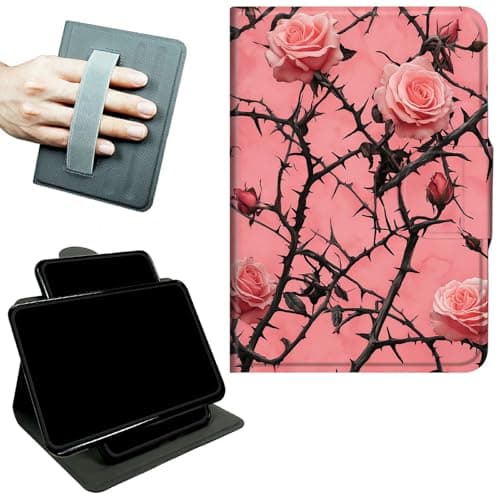 RWUTYTIUL Rotating Handle Case for Samsung Galaxy Tab A7 Lite 2021 8.7", 360 Degree Swivel Kickstand with Magnetic Closure Shockproof Leather Protective Cover for Women Men, Pink Flower Tree