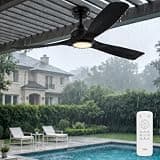TCL Waterproof Ceiling Fan with Lights: 52 Inch 3 Blade Ceiling Fan with Remote Control, Quite Reversible DC Motor, 6 Speed, Noiseless, Downrods Ceiling Fans for Outdoor (Black, 52inch)