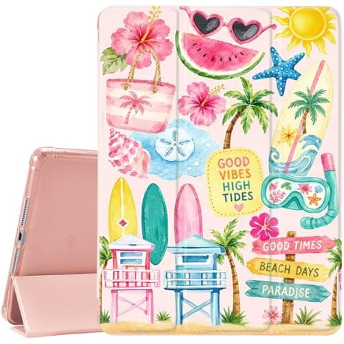 JOYLAND Beach Flowers Case for iPad Air 13 Inch Case M4/M3/M2 (2026/2025/2024) with Pencil Holder,Trifold Stand Protective Cover with Soft TPU Back,Pink