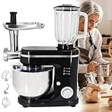 uhyOHF Kitchen Mixer with Blender and Meat Grinder/Multi-Function Kitchen Mixer with Stainless Steel 6 Liter Bowl/8 Speed Electric Kitchen Mixer for Making Family Party Dinners,Black,