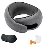 Memory Foam Travel Neck Pillow, Soft Support Airplane Neck Pillow, Ergonomic 3D Curved Plane Pillow for Long Flights Road Trip, Washable Cover Adjustable Flight Pillow for Travel Relaxation