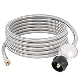 SHINESTAR 15 FT Stainless Steel Braided Propane Regulator with Hose, Universal Gas Grill Regulator and Hose Replacement Part for Blackstone 28"/36" Griddle, Weber Grill, Patio Heater, and Fire Pit