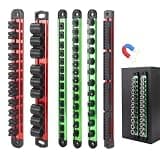 Magnetic Socket Organizer Set, 6 PCS Aluminum Wrench Holder Rail, 1/2 3/8 1/4 Drive Bit Rack, Large Screwdriver Handle Tray for Tool Box, Heavy Duty Storage System for Mechanics