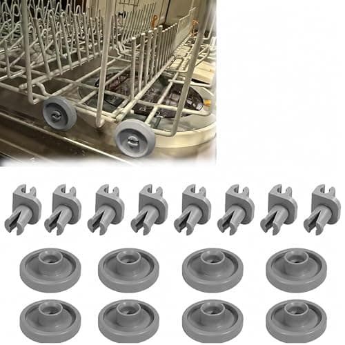 8Pcs-Replacement rollers and brackets Compatible with Miele dishwashers, original parts replacements, easy-to-repair rollers and frame kit for smooth gliding. (Grey)