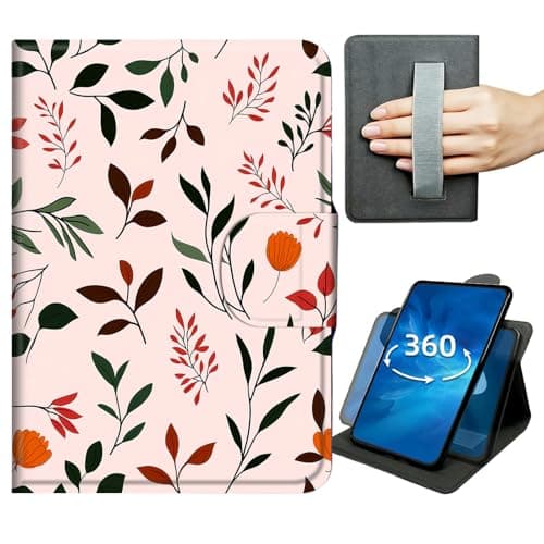 Case for Samsung Galaxy Tab A7 Lite 8.7 inch 2021 Release 360 Degree Rotating Stand Lightweight Cover,Magnetic Clasp & Hand Strap - Leaves and Flowers