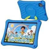 Kids Tablet, 10.1 inch Android Tablet, 12GB+64GB, 1TB Expandable, 5G WiFi 6, BT 5.0, Quad-Core, 6000mAh, Dual Camera, AWAWA Parental Control Mode, Blue Light Eye Protection Screen with Case.