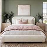 Brafab Cloud Full Size Bed Frame, Boucle Upholstered Bedframe with Rounded Corners Headboard, Solid Wood Legs, Boho Soft Bedframe Easy Assembly, No Spring Box Needed, Beige