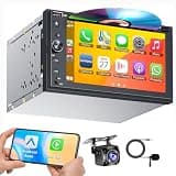 Double Din Car Stereo with Carplay & Android Auto, Adapter-Universe 7 Inch Car Radio with CD/DVD Player Support Back up Camera, Bluetooth & Voice Control, Mirror Link, Subwoofer, SWC, Subwoofer, AM/FM