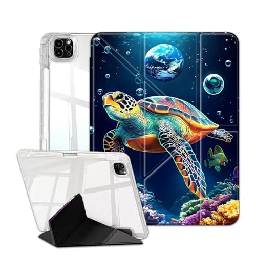 FDHHKJUKO for iPad Air 13 Inch Case (2025/2024) M3/M2 & iPad Pro 12.9 inch 6th/5th/4th/3rd 2022/2021/2020/2018, Clear Back Cover Y Shape Stand Multi-Angle Stand, Ocean Turtle