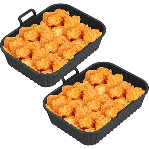 UZ 2Pcs Air Fryer Silicone Pot with Handle Reusable Air Fryer Liner Heat Resistant Air Fryer Silicone Basket Rectangle Baking Pan Air Fryer Accessories Liners for Air Fryer Oven Microwave INOoPq