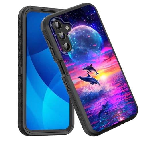 GFEWYTJYJ for Galaxy S23 FE 5G Case,Shockproof 3-Layer Full Body Protection Rugged Heavy Duty High Impact Hard Cover Case for Samsung Galaxy S23 FE 5G,Dolphin Purple Sea Moon