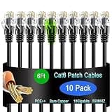 Lysymixs Cat6 Ethernet Patch Cable 6 ft (10 Pack), Cat6 Patch Cable for Data Centers, Cat 6 Patch Cable 10G, Network Patch Cables for Home and Enterprise Network -Black