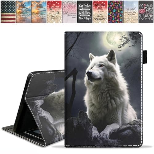 FQTBCEARI Designed Case for All-New Amazon Kindle Fire 7 Tablet (7", 12th Generation, 2022 Release), Slim PU Leather Cover with Card Slot & Auto Wake/Sleep, White Wolf