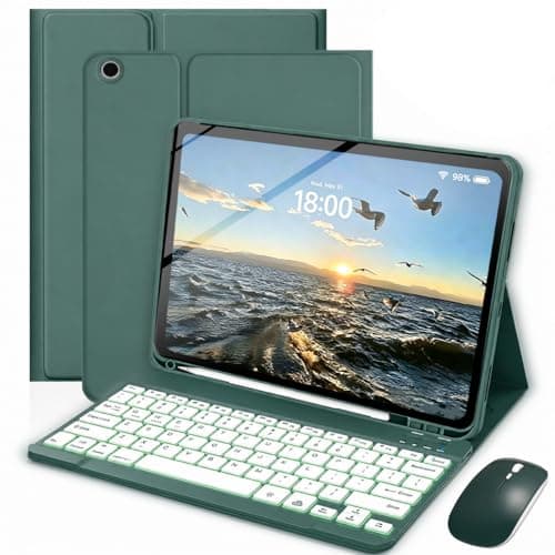 TnbonGip Keyboard Case for Samsung Galaxy Tab A11+ Plus / A9+ Plus 11 Inch, Mouse and 7 Colors Backlit Detachable Keyboard, Adjustable Stand Built in Pencil Holder, Auto-Sleep/Wake Feature, Dark Green