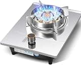 Propane stove Gas HobGas Hob 7.0KW 9-chamber flame burner, Table-top/Built-in single gas hob with automatic failure protection and pulse ignition(Silver,LNG)