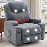Korser Recliner Chair, 360° Manual Swivel Rocker Chair with Overstuffed Headrest, Rocking Chair with Massage and Heating, Lounge Chair with Cup Holders for Living Room, Bedroom, Nursery, RV, Chenille