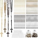 Lnrueg 48 Pcs Wooden Bead Rosary Necklaces with Organza Bags, Jesus Cross Pendant Rosary Necklace, First Communion Beads, Catholic Gifts Baptism Favors, 4 Colors (Multicolor)
