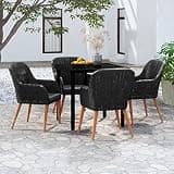 NKOPPFG 5 Piece Patio Dining Set with Cushions Black, Outdoor Dining Set with Glass Tabletop and PE Rattan Chairs