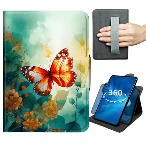 Case for iPad Pro 12.9 inch 6th/ 5th/ 4th Generation 360 Degree Rotating Stand Lightweight Cover with Auto Wake/Sleep,Magnetic Clasp & Hand Strap - Watercolor Butterflies and Leaf