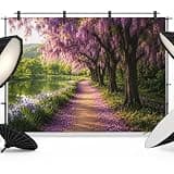Purple Wisteria Blooms Backdrop 7x5ft Countryside Lavender Path Romantic Photography Backdrop Photoshoot Background Tapestry Banner for Birthday Baby Shower Decoration Party Video Photo Studio Props