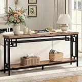 IRONCK 70.9" Long Console Table, 2-Tier Long Narrow Console Table Behind Couch for Display with Central Support Frame, Industrial Long Entryway Table for Entryway and Living Room