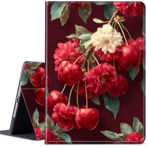 Case for 2023/2021 Release Amazon Kindle Fire HD 10 Tablet (13th/11th Generation) and Fire HD 10 Plus 10.1",PU Leather Stand Shell Multiple Viewing Angles Protective Cover,Pink Cherries Flowers