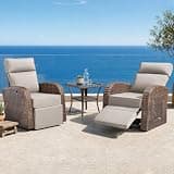 Belord Upgraded Dual-Adjust Two pcs Outdoor Swivel Recliner Chairs with Side Table - Patio Recliner with 5” Thick Cushion,All-Weather PE Wicker Lounge Chair for Backyard, Pool Lawn(BrownBeige)