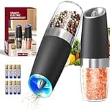 CIRCLE JOY Gravity Electric Salt and Pepper Grinder Set Automatic Salt and Pepper Grinder Set with LED Light, Battery Operated, Adjustable Coarseness, Large Capacity, for Home Kitchen BBQ, Black