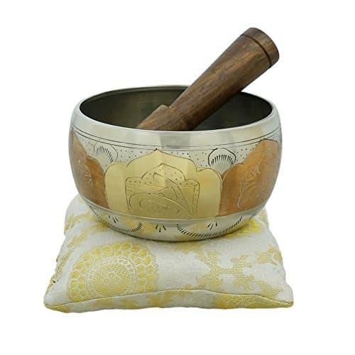 India House Beautiful Silver Tibetan Buddhist Singing Bowl Comes Stick And Cushion Ideal For Meditations And Sound Healing 4 Inch