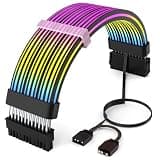 Sirlyr 24 Pin RGB Cable,RGB PSU Cables Extensions - 5V 3Pin Addressable ARGB Motherboard Power Supply fit Black PC Case Build Black Style