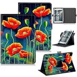 RWUTYTIUL for Walmart Onn 11 Inch Pro 2024/2026 100146660 Universal Tablet Case, 360 Degree Rotating Kickstand Protective Stand Case with Multiple Viewing PU Leather Shell Case, Artistic Red Flower
