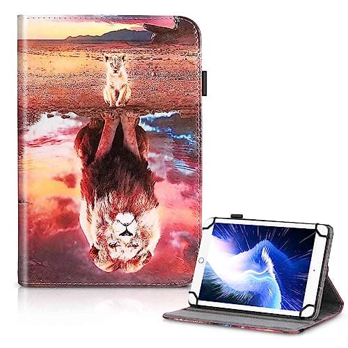 UrbanX 7-8 Inch Universal Tablet Case, Protective Cover StFolio Case for QMobile QTab V10 7 8 Inch, with 360 Degree Rotatable Kickstand, Multiple Viewing Angles Stylus Holder - Lion