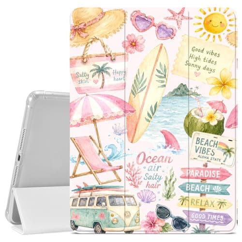 VibrantFruitique Ocean Themed Case for iPad Pro 11 Inch 2022/2021/2020/2018 Beach Vibes Case,Pencil Holder & Clear Soft TPU Back & Trifold Stand Cover for Women