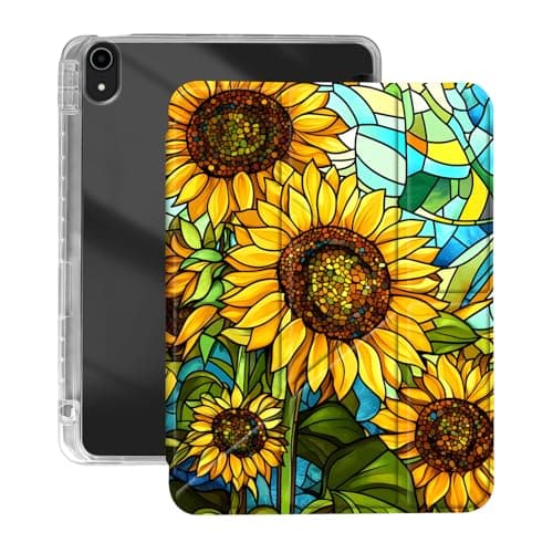 VOGDMKJG Case for iPad (A16) 11th Generation 11" 2025/10th Generation 10.9" 2022- Y-Shaped Stand Clear Back with Pencil Holder Auto Sleep/Wake Multi-Angle View Protective Tablet Cover (Sunflowers)