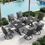 ASJMR 7 Piece Outdoor Dining Set for 6, Metal Patio Table and Chairs with Cushions, Patio Furniture Set with 6 Swivel Chairs, Rectangular Metal Dining Table with Umbrella Hole, Lawn Deck Yard-Grey