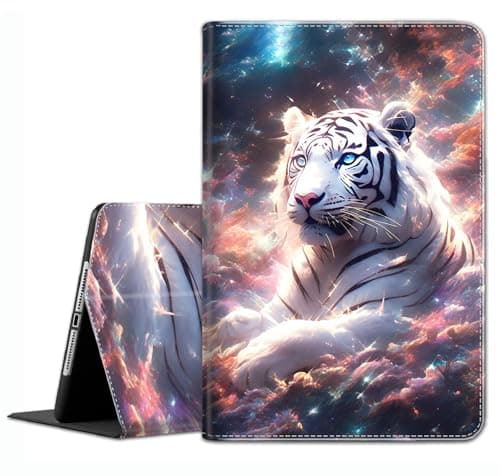Case for iPad A16 11th Gen 11 Inch (2025), 10th Gen 10.9 Inch (2022) Model A3354, A3355, A3356, A2696, A2757, A2777 ，Slim Fit Standing Cover with Auto Sleep/Wake，White Tiger Starry Sky