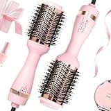 Blowout Hair Dryer Brush, Hair Blow Dryer and Styler with Ceramic Oval Barrel, Professional Salon Hot Air Brush Hair Straightener Brush for All Hair Types