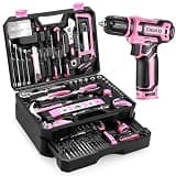 Pink Tool Kit Box Drill Set：DEKOPRO Home Mechanic Toolbox with 12V Power Cordless Drill Hand Repair Tools Sets Combo Kits Storage Organizer Drawer Case for Men & Women