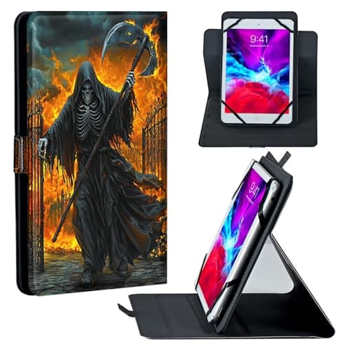 HEAKIERG Universal Case for Walmart Onn 10.1 Gen 4 2024 10.1 Inch (Model: 100135925), Lightweight Flip Stand and Adjustable Shockproof Protective Tablets Case for 9" - 10.5", Flaming Sword Skull