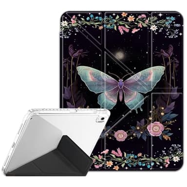 Case for Samsung Galaxy Tab S6 Lite 10.4" 2024/2022/2020, Galaxy Tab S6 Lite SM-P620/P625/P610/P613/P615/P619 Tablet，Clear Back Y-Fold Standing Cover Auto Sleep/Wake ，Magical Night Moth