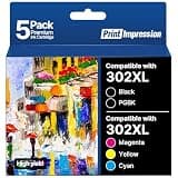 Compatible with 302XL Ink cartridges Combo Pack Remanufactured for Epson 302 302XL Ink Cartridges Multipack Work for Epson Expression Premium XP-6000 XP-6100 Printer (Photo Black/B/M/Y/C, 5-Pack)