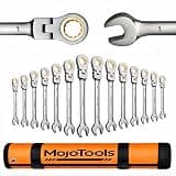 MoJoTools 15-Piece SAE Ratcheting Wrench Set (1/4″–1″), 72-Tooth Flex-Head Combination Wrenches, Heavy-Duty Cr-V Mechanic Tool Kit with Organizer Roll Bag