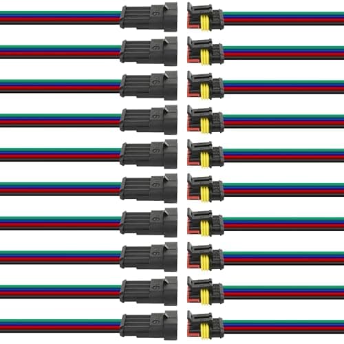 10Pcs 4 Pin Connector, 16AWG Car Waterproof Electrical Connector, Quick Disconnect Play, 4 Wire Waterproof Connector for Automobiles, Trucks, Boats, Motorcycles and Other Electrical Connections