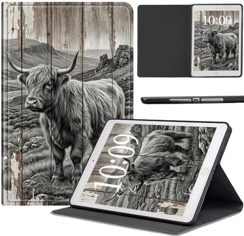 AIRWEE Slim Folio Case for Samsung Galaxy Tab A11 Plus 11" 2026 / A9+ 2023, PU Leather Smart Multi-Angle Stand Cover with Soft TPU Shockproof Inner Shell & Auto Wake/Sleep, Highland Cow Wood