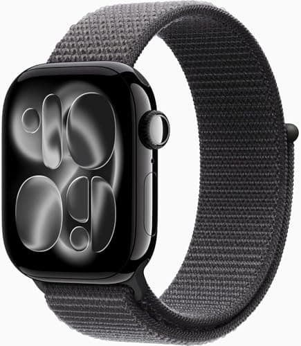 Apple Watch Series 11 [GPS, 42mm] Jet Black Aluminum Case with Dark Gray Sport Loop Band, One Size (Renewed Premium)